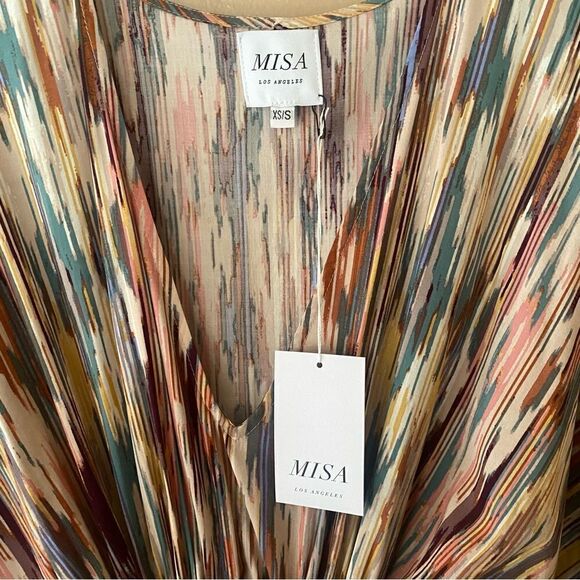 Misa Los Angeles Rena Kaftan Dress Cotton-blend abstract print gather tie maxi - Picture 8 of 13